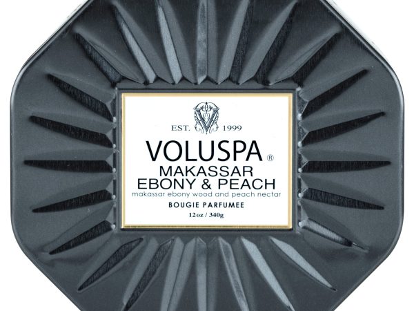 Makassar Ebony & Peach 3-Wick Octagon Tin Candle